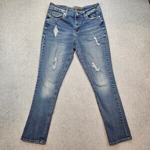 Y2K Grunge Hydraulic Womans Sz 8 Denim Jeans Embroidered Back Waistband Logo